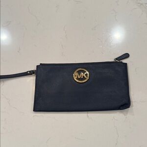 Michael Kors Dark Blue Wristlet with Gold Logo